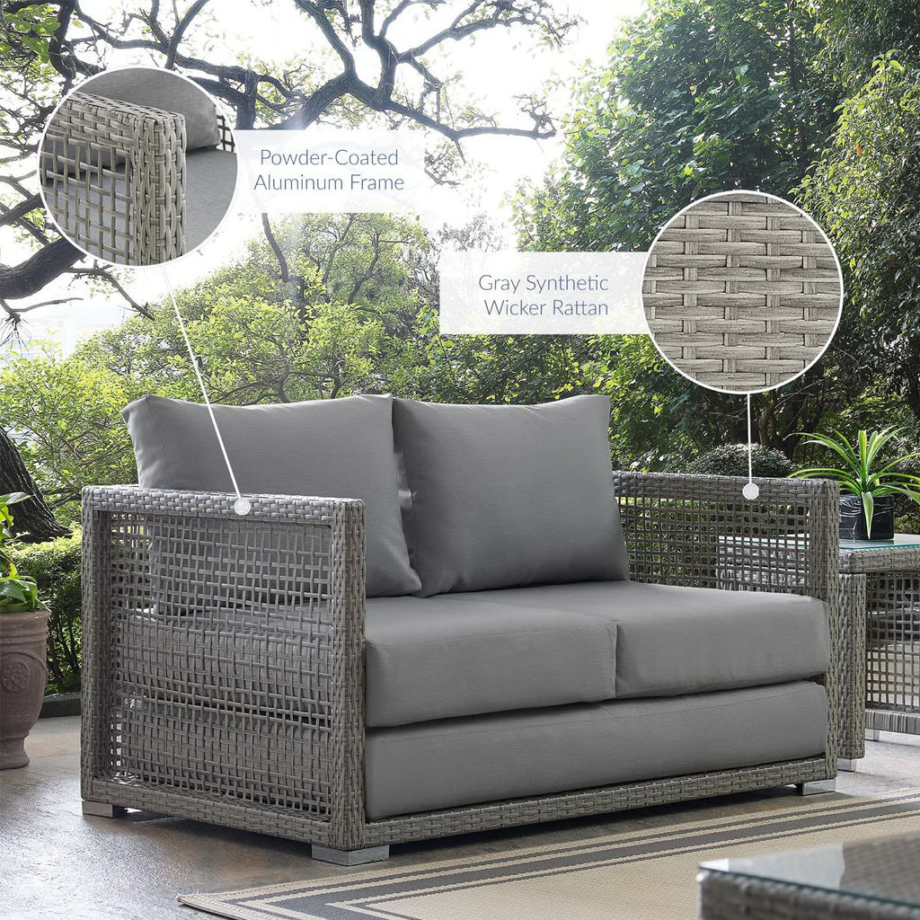Aura Outdoor Patio Wicker Rattan Loveseat - Gray Gray