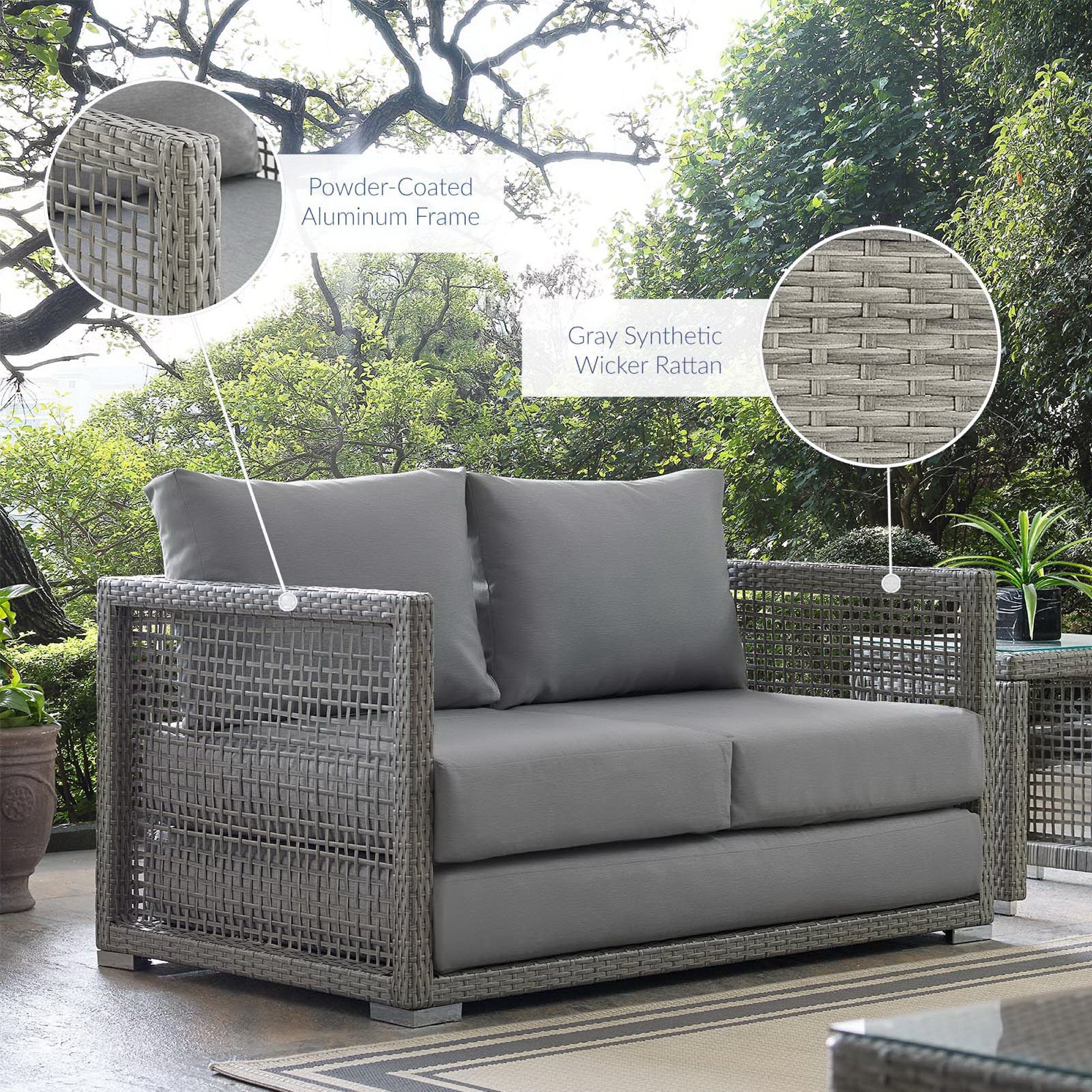 Aura Outdoor Patio Wicker Rattan Loveseat - Gray Gray