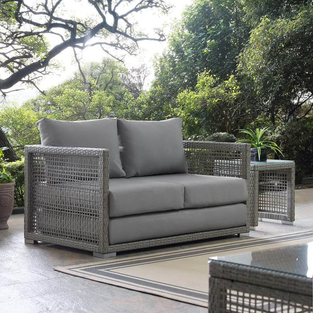 Aura Outdoor Patio Wicker Rattan Loveseat - Gray Gray