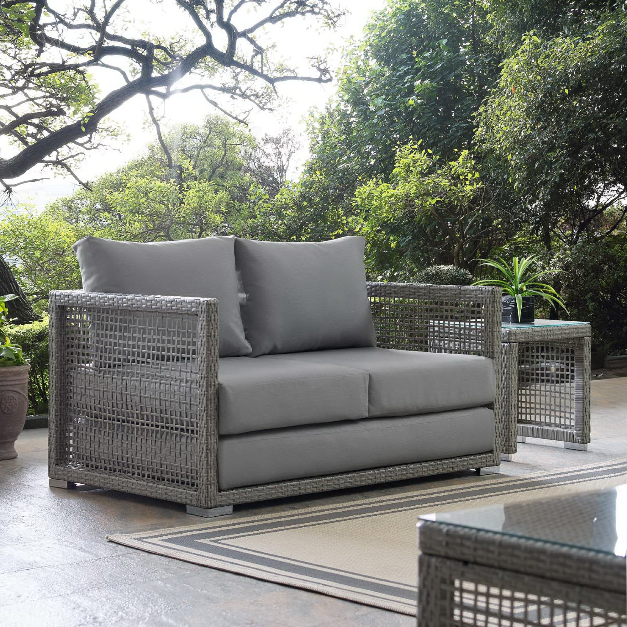 Aura Outdoor Patio Wicker Rattan Loveseat - Gray Gray