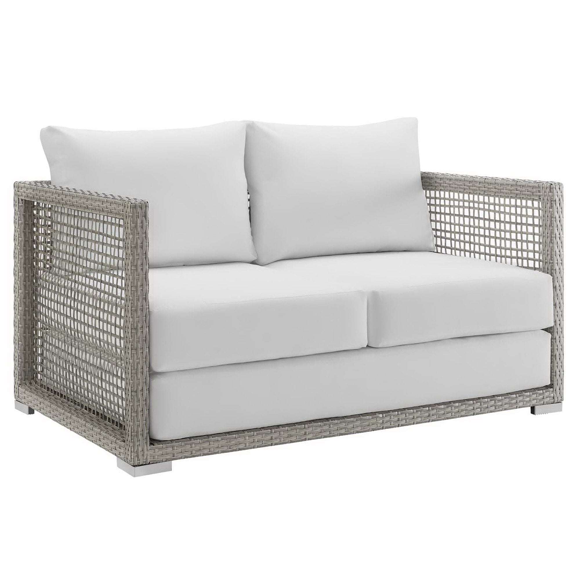 Aura Outdoor Patio Wicker Rattan Loveseat - Gray White