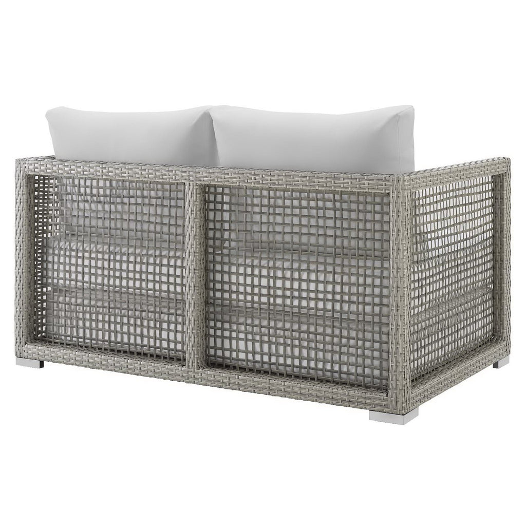 Aura Outdoor Patio Wicker Rattan Loveseat - Gray White