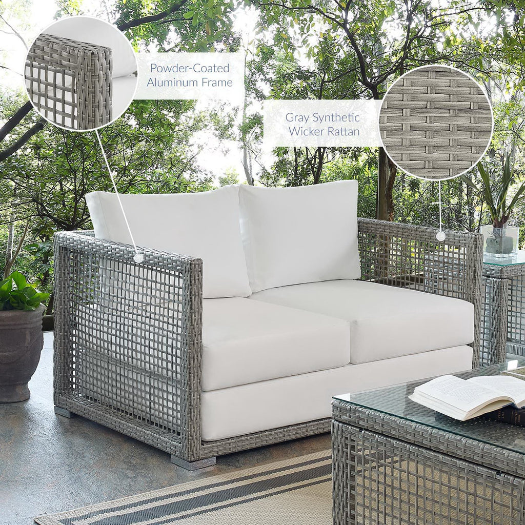 Aura Outdoor Patio Wicker Rattan Loveseat - Gray White