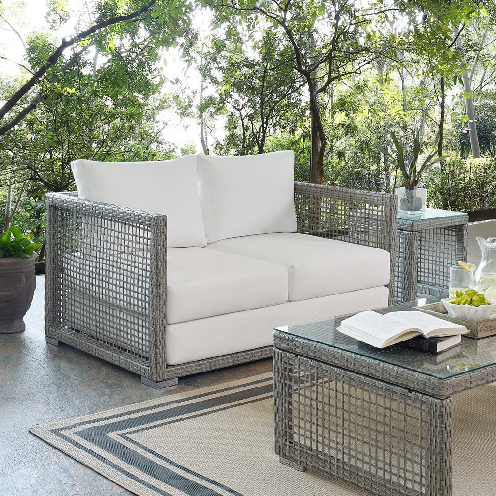 Aura Outdoor Patio Wicker Rattan Loveseat - Gray White