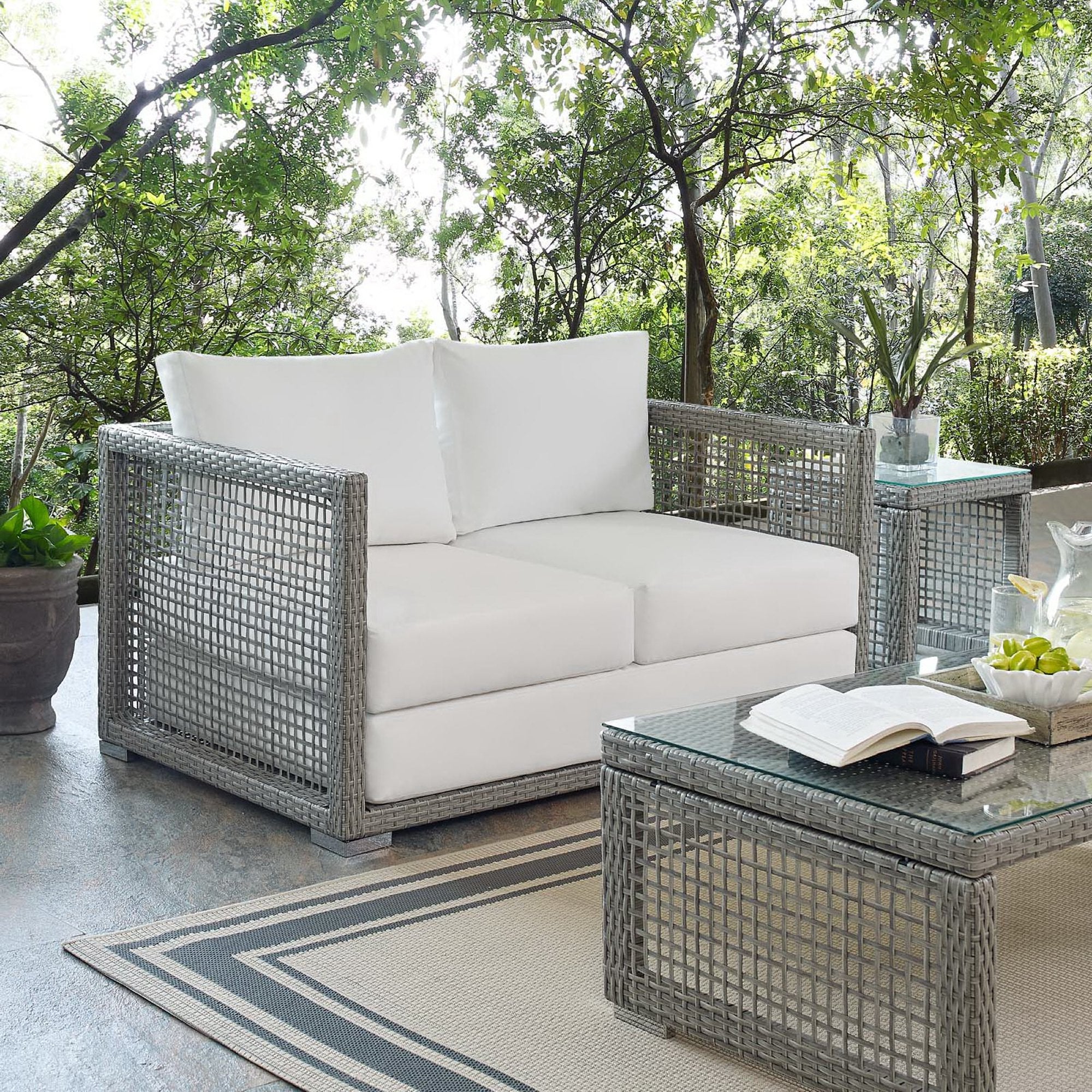 Aura Outdoor Patio Wicker Rattan Loveseat - Gray White
