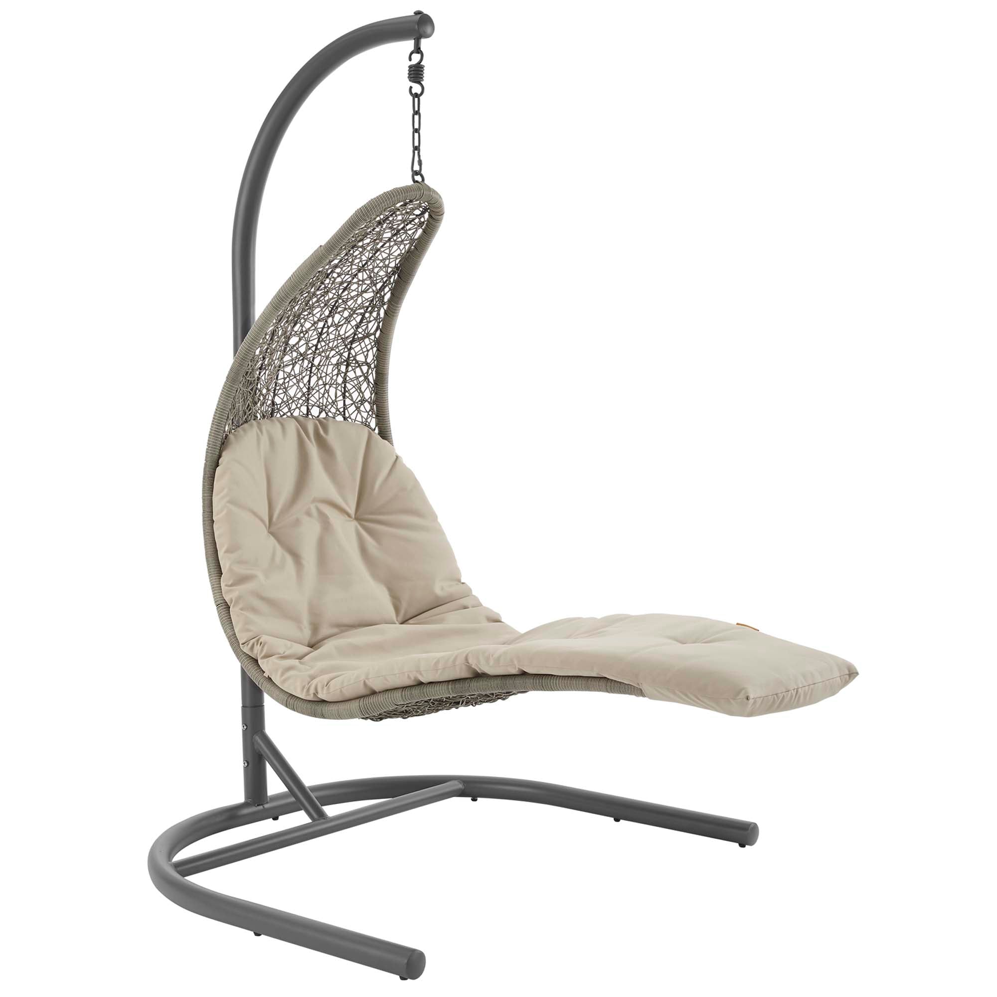 Landscape Hanging Chaise Lounge Outdoor Patio Swing Chair - Light Gray Beige (EEI-2952-LGR-BEI)