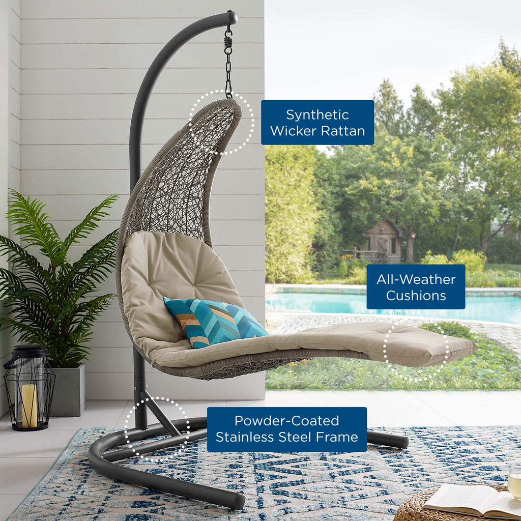 Landscape Hanging Chaise Lounge Outdoor Patio Swing Chair - Light Gray Beige (EEI-2952-LGR-BEI)