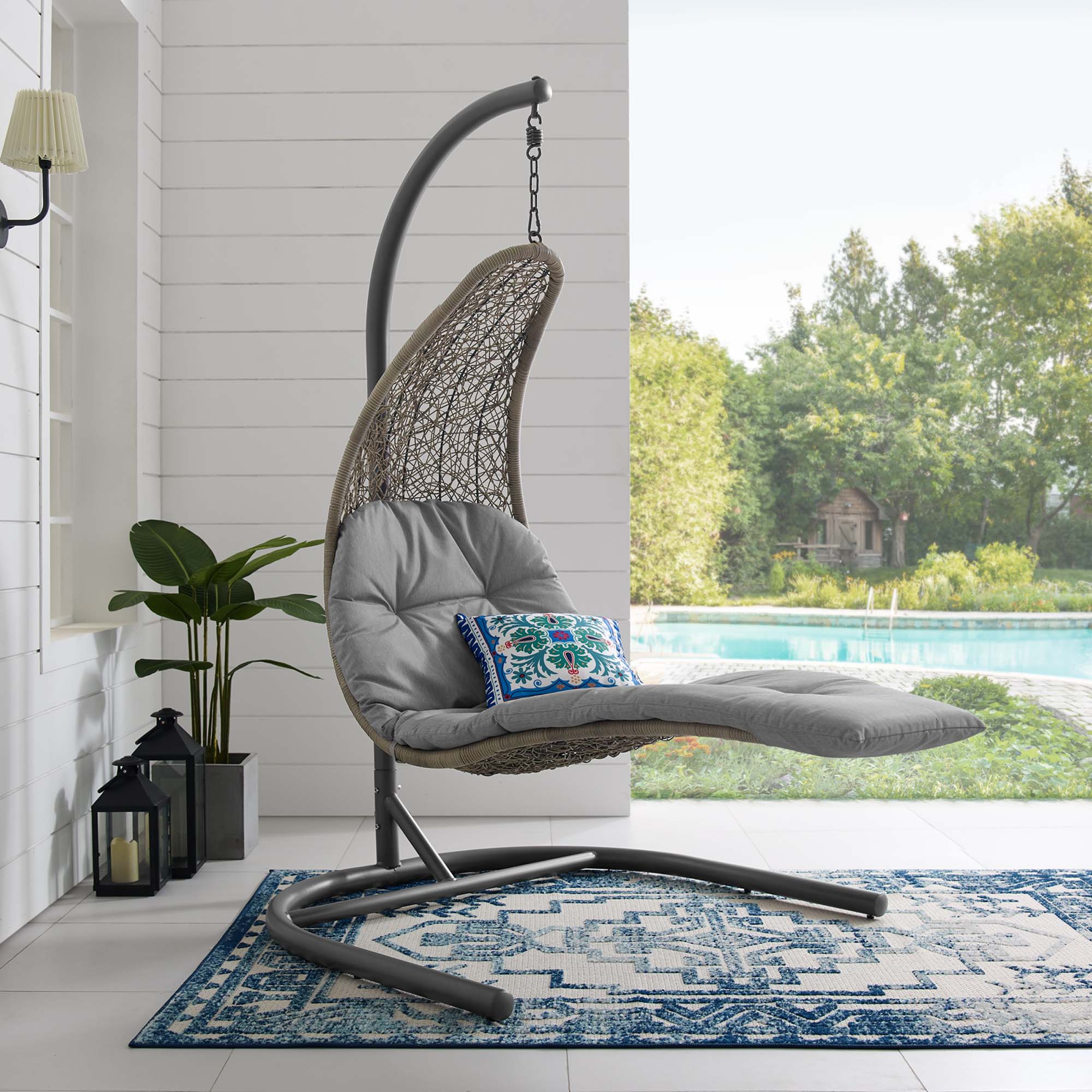 Landscape Hanging Chaise Lounge Outdoor Patio Swing Chair - Light Gray Gray (EEI-2952-LGR-GRY)