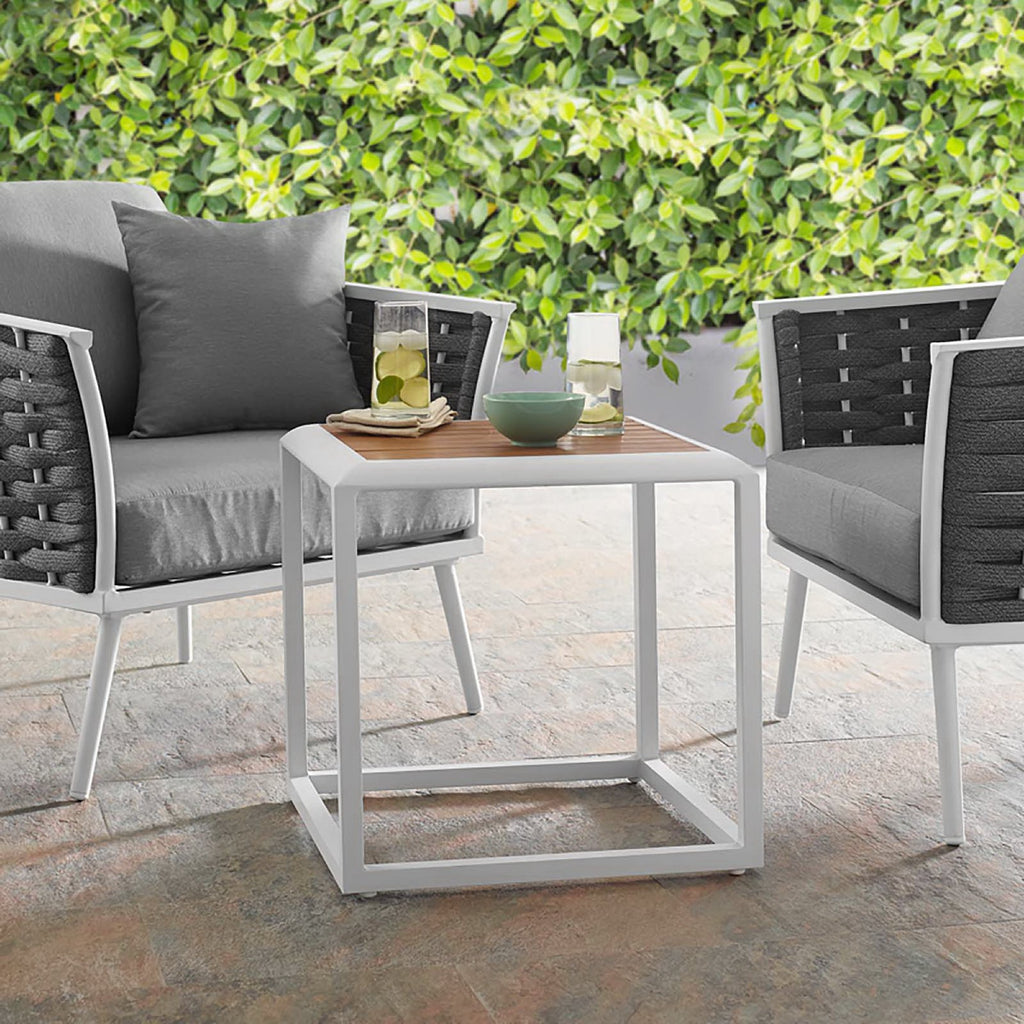 Stance Outdoor Patio Aluminum Side Table - White Natural