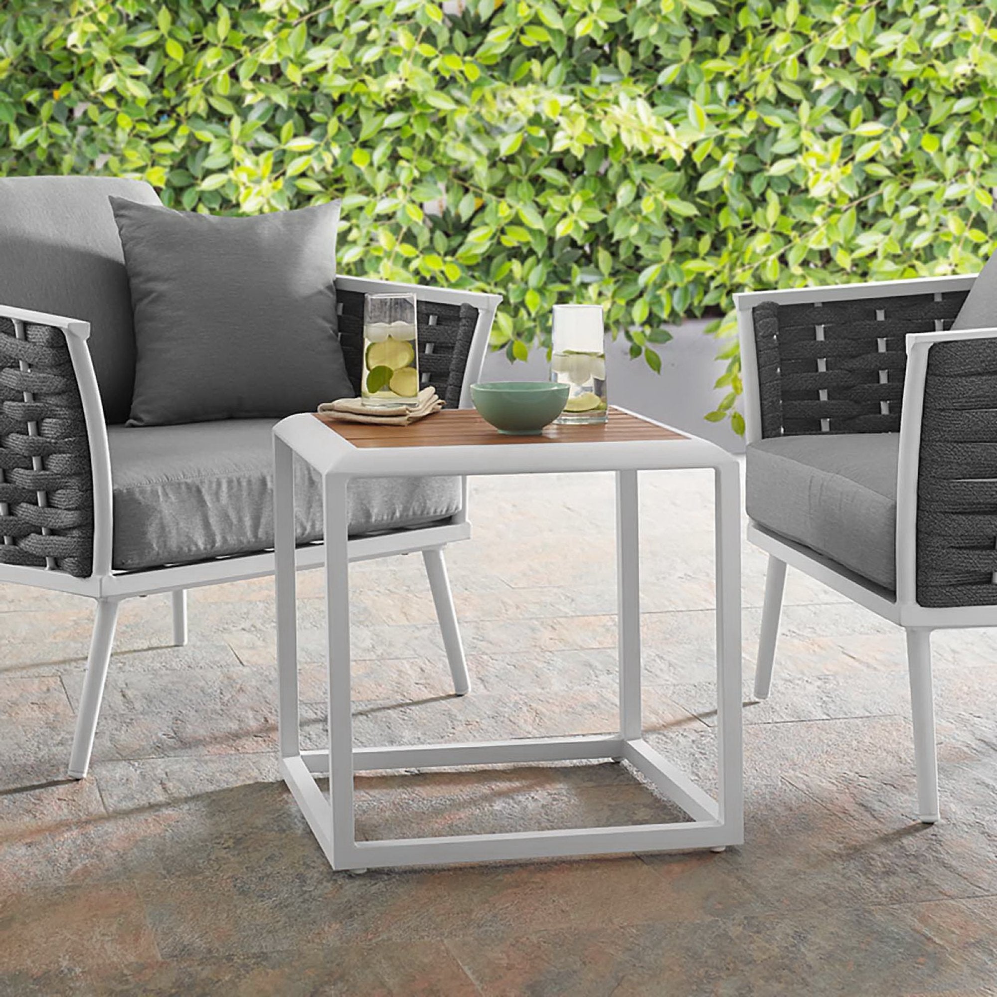 Stance Outdoor Patio Aluminum Side Table - White Natural