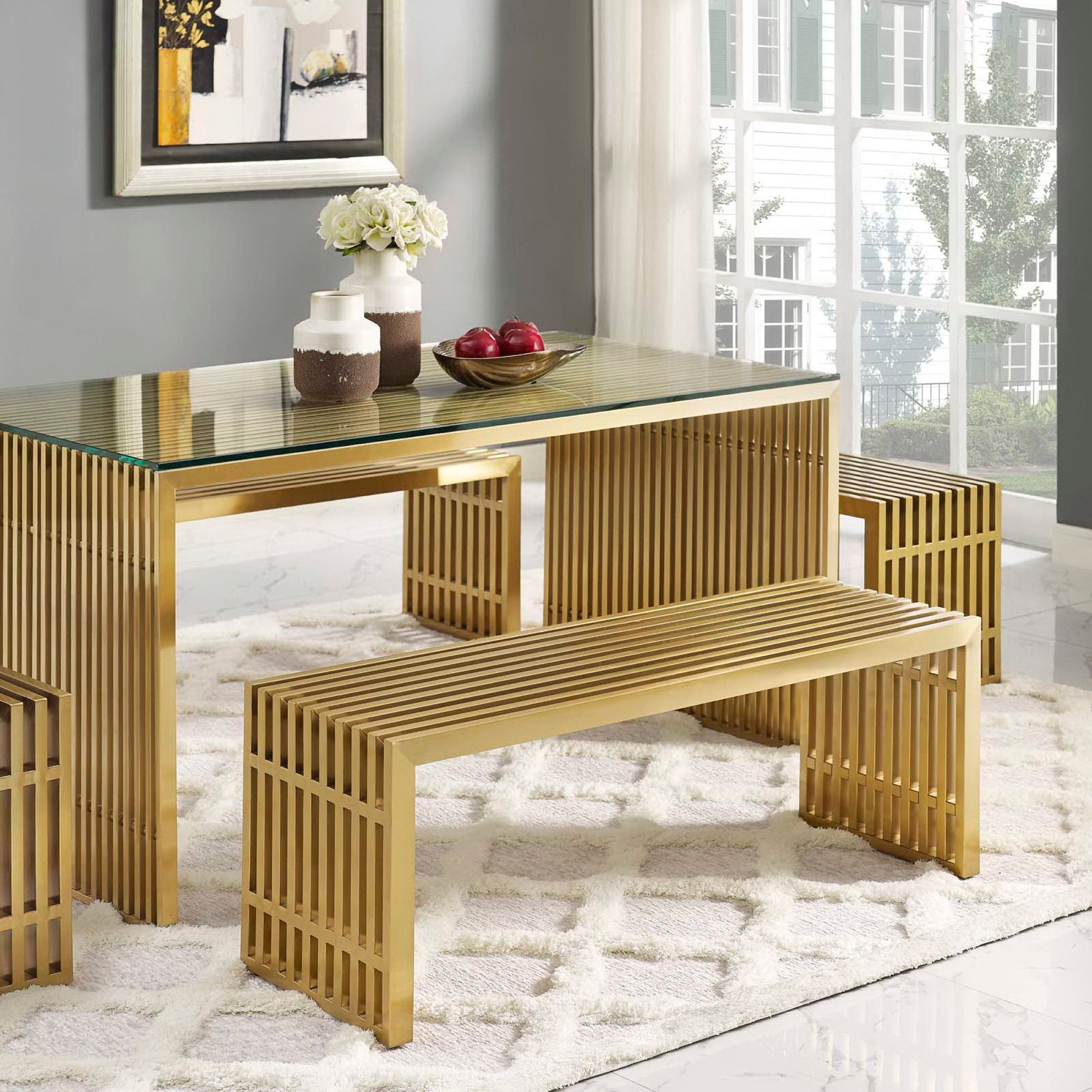 Gridiron Medium Stainless Steel Bench - Gold