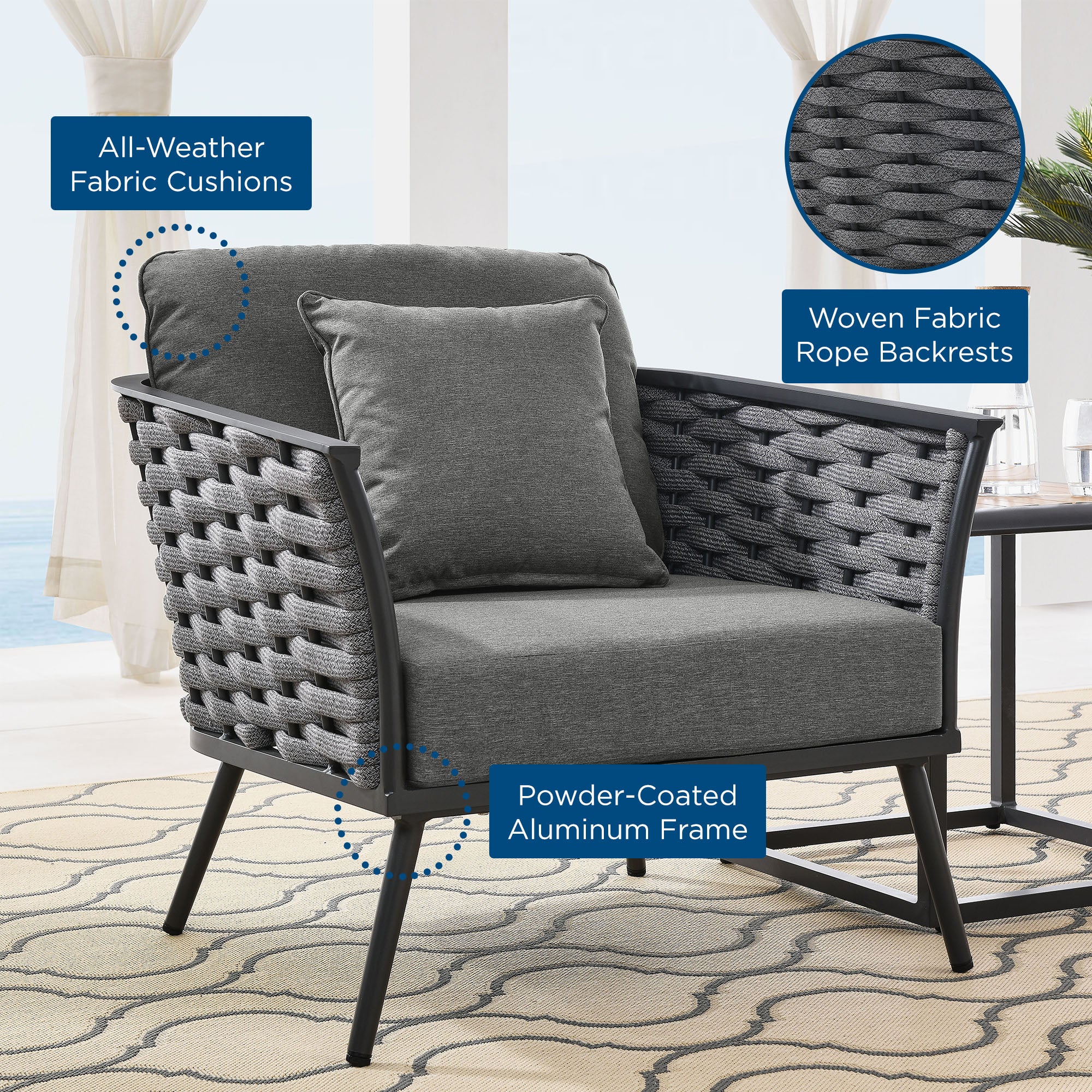 Stance Outdoor Patio Aluminum Armchair - Gray Charcoal