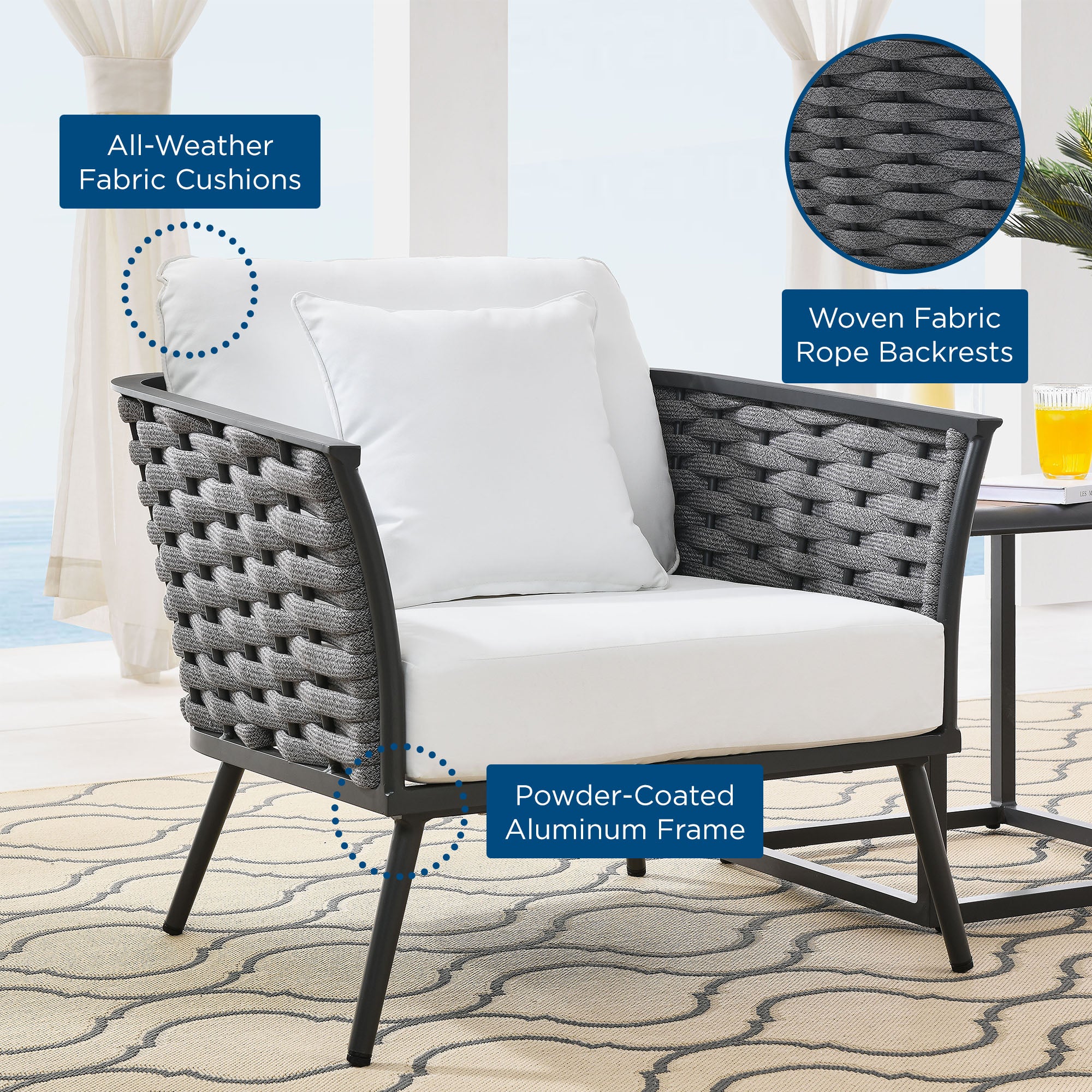 Stance Outdoor Patio Aluminum Armchair - Gray White