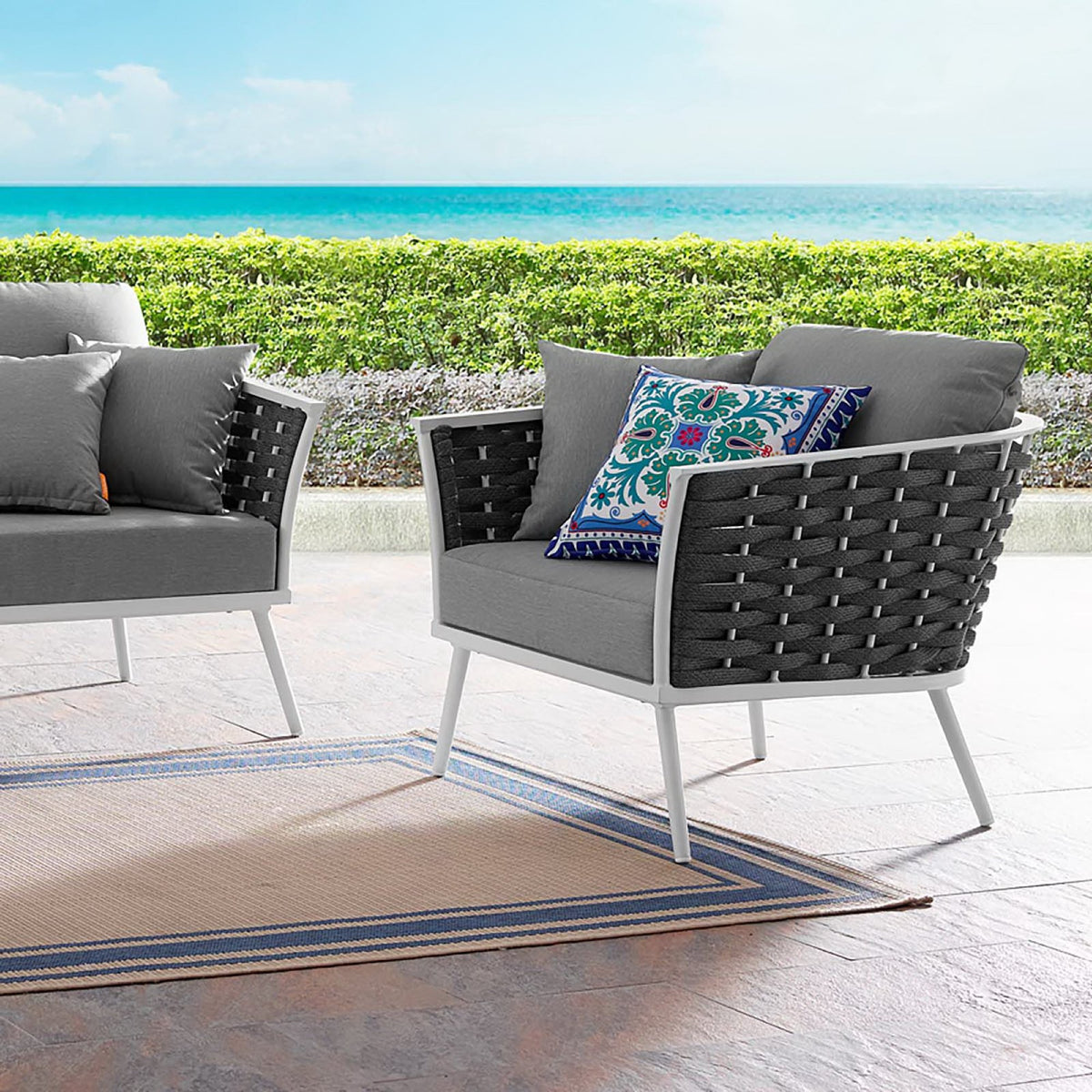 Stance Outdoor Patio Aluminum Armchair - White Gray