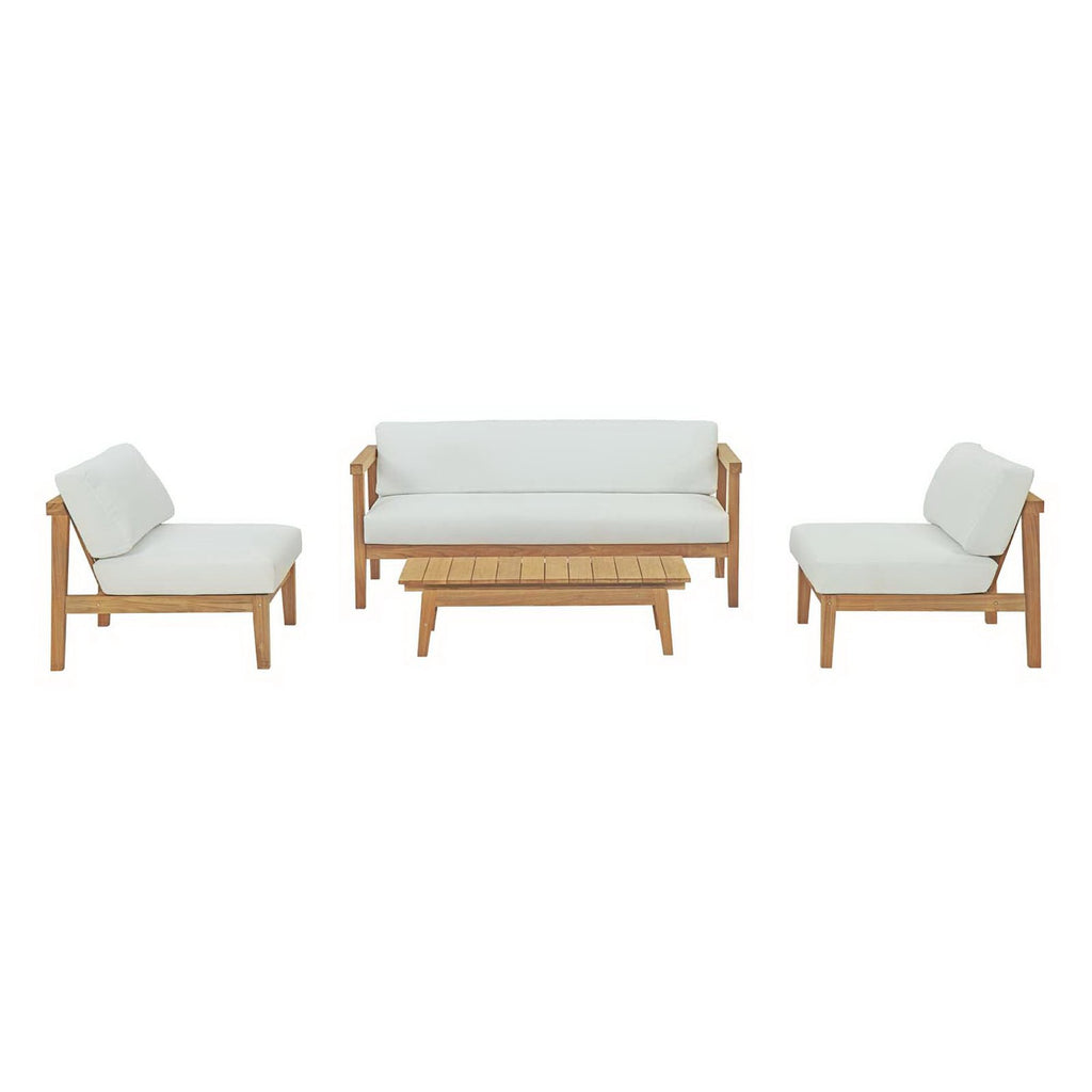 Bayport 4 Piece Outdoor Patio Teak Set - Natural White (2 Armless Chairs, Coffee Table, Loveseat)