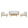 Bayport 4 Piece Outdoor Patio Teak Set - Natural White (2 Armless Chairs, Coffee Table, Loveseat)