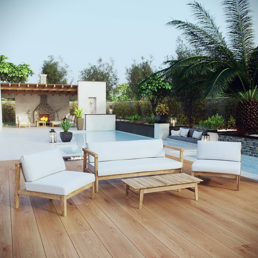 Bayport 4 Piece Outdoor Patio Teak Set - Natural White (2 Armless Chairs, Coffee Table, Loveseat)