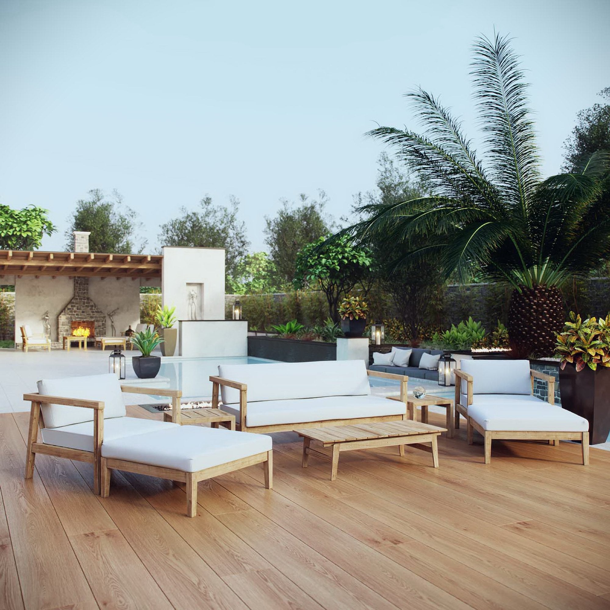 Bayport 8 Piece Outdoor Patio Teak Set - Natural White