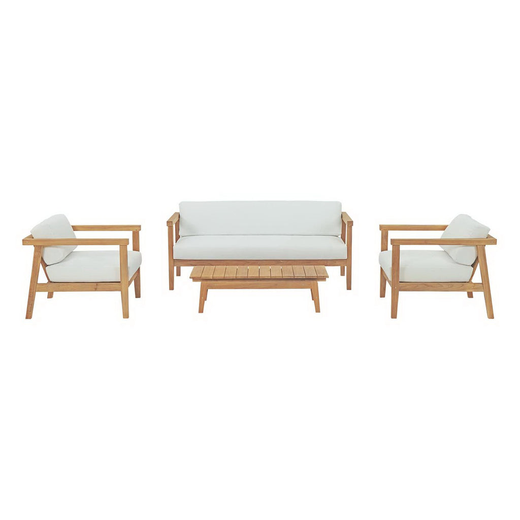 Bayport 4 Piece Outdoor Patio Teak Set - Natural White (2 Armchairs, Coffee Table, Loveseat)