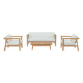 Bayport 4 Piece Outdoor Patio Teak Set - Natural White (2 Armchairs, Coffee Table, Loveseat)