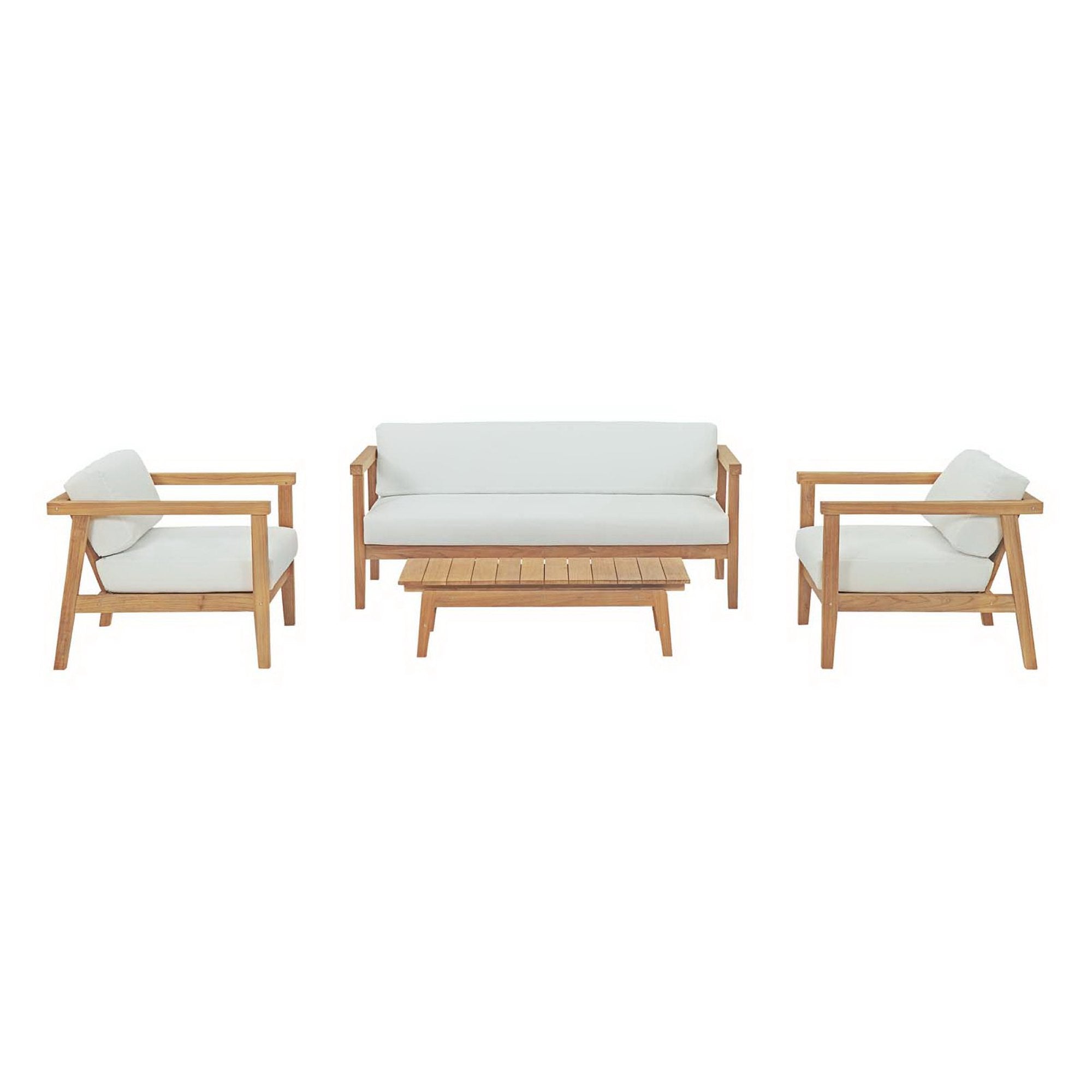 Bayport 4 Piece Outdoor Patio Teak Set - Natural White (2 Armchairs, Coffee Table, Loveseat)