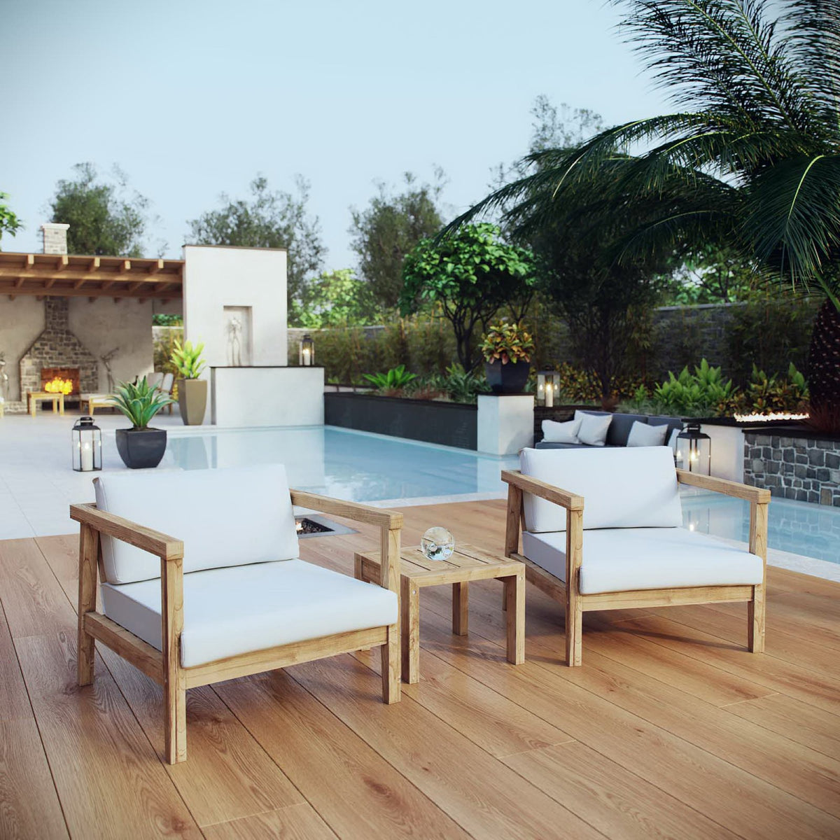 Bayport 3 Piece Outdoor Patio Teak Set - Natural White