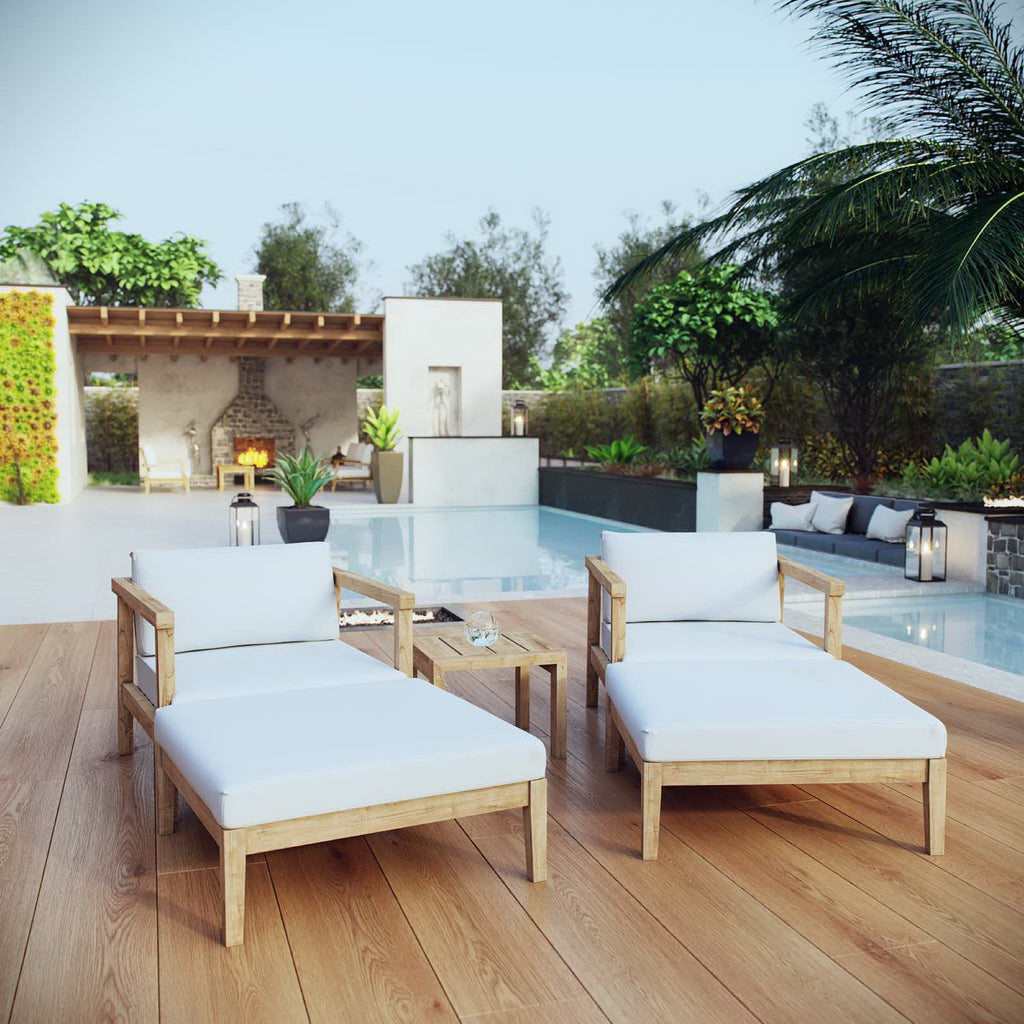 Bayport 5 Piece Outdoor Patio Teak Set - Natural White (2 Armchairs, 2 Ottomans, Side Table)