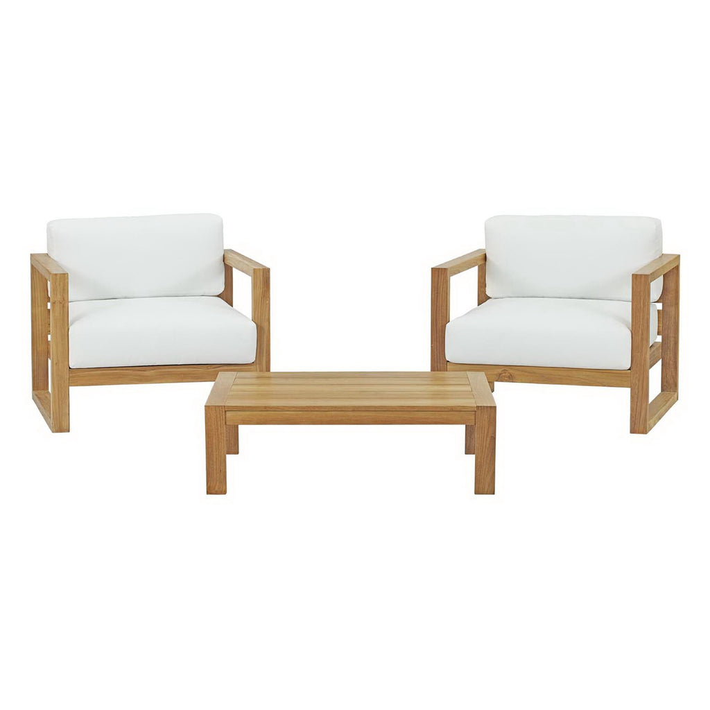 Upland 3 Piece Outdoor Patio Teak Set - Natural White (2 Armchairs, Coffee Table)