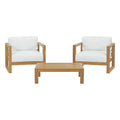 Upland 3 Piece Outdoor Patio Teak Set - Natural White (2 Armchairs, Coffee Table)