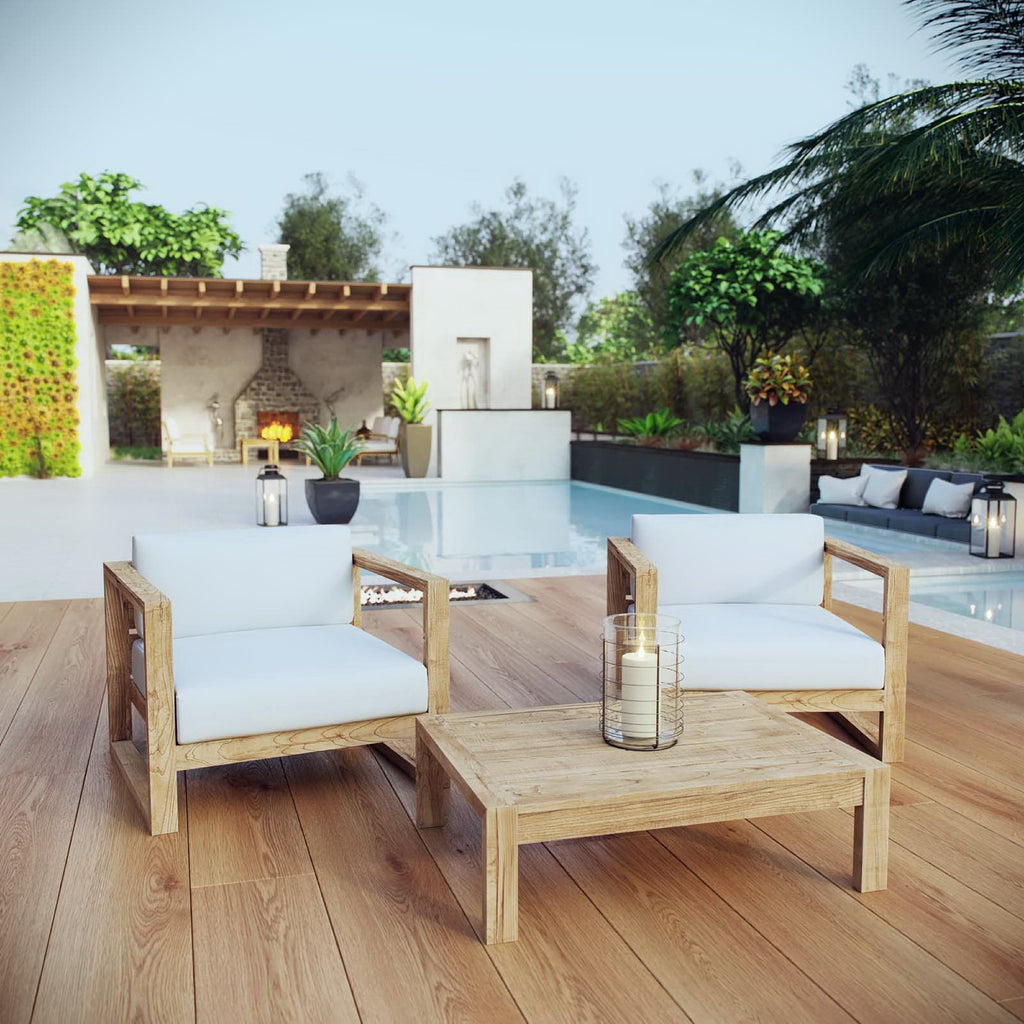Upland 3 Piece Outdoor Patio Teak Set - Natural White (2 Armchairs, Coffee Table)