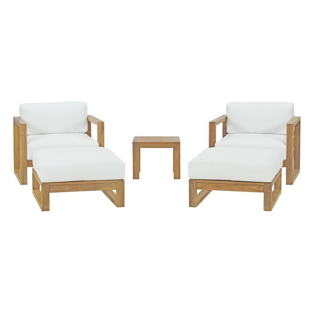 Upland 5 Piece Outdoor Patio Teak Set - Natural White