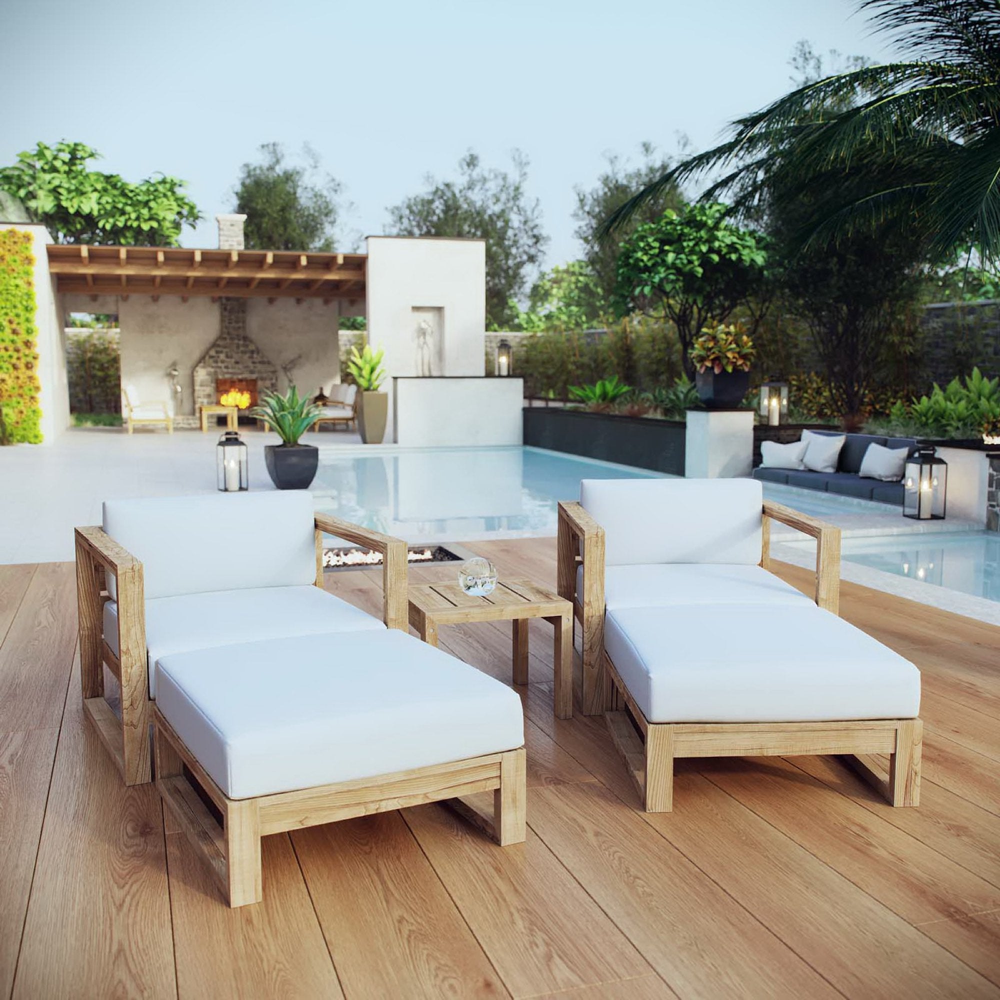 Upland 5 Piece Outdoor Patio Teak Set - Natural White