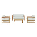 Upland 4 Piece Outdoor Patio Teak Set - Natural White