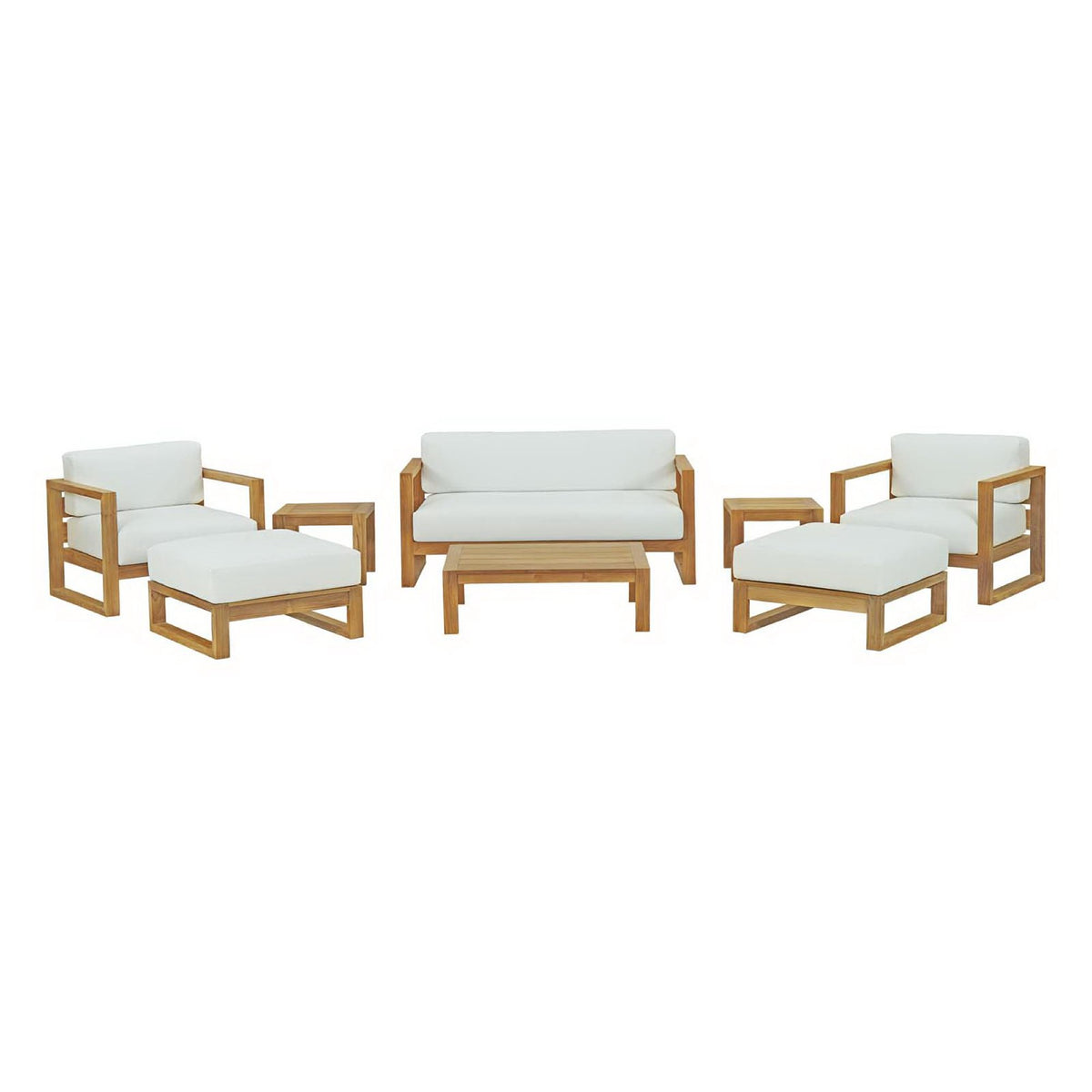 Upland 8 Piece Outdoor Patio Teak Set - Natural White