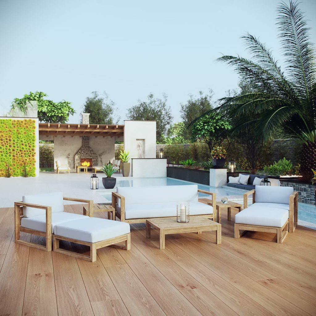 Upland 8 Piece Outdoor Patio Teak Set - Natural White