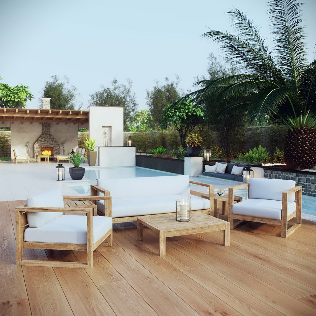 Upland 6 Piece Outdoor Patio Teak Set - Natural White