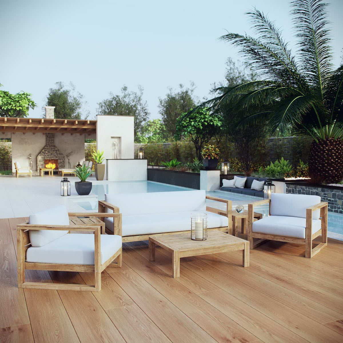 Upland 6 Piece Outdoor Patio Teak Set - Natural White