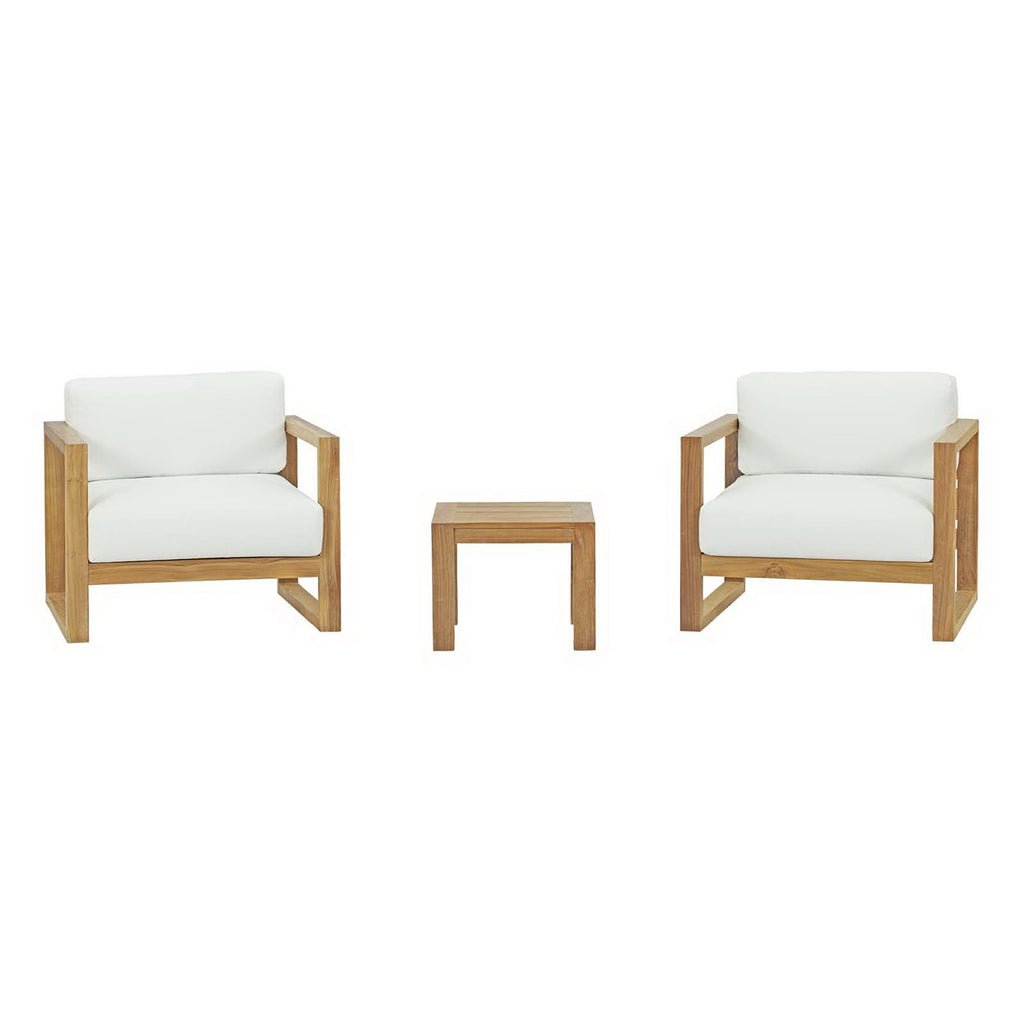 Upland 3 Piece Outdoor Patio Teak Set - Natural White (2 Armchairs, Side Table)