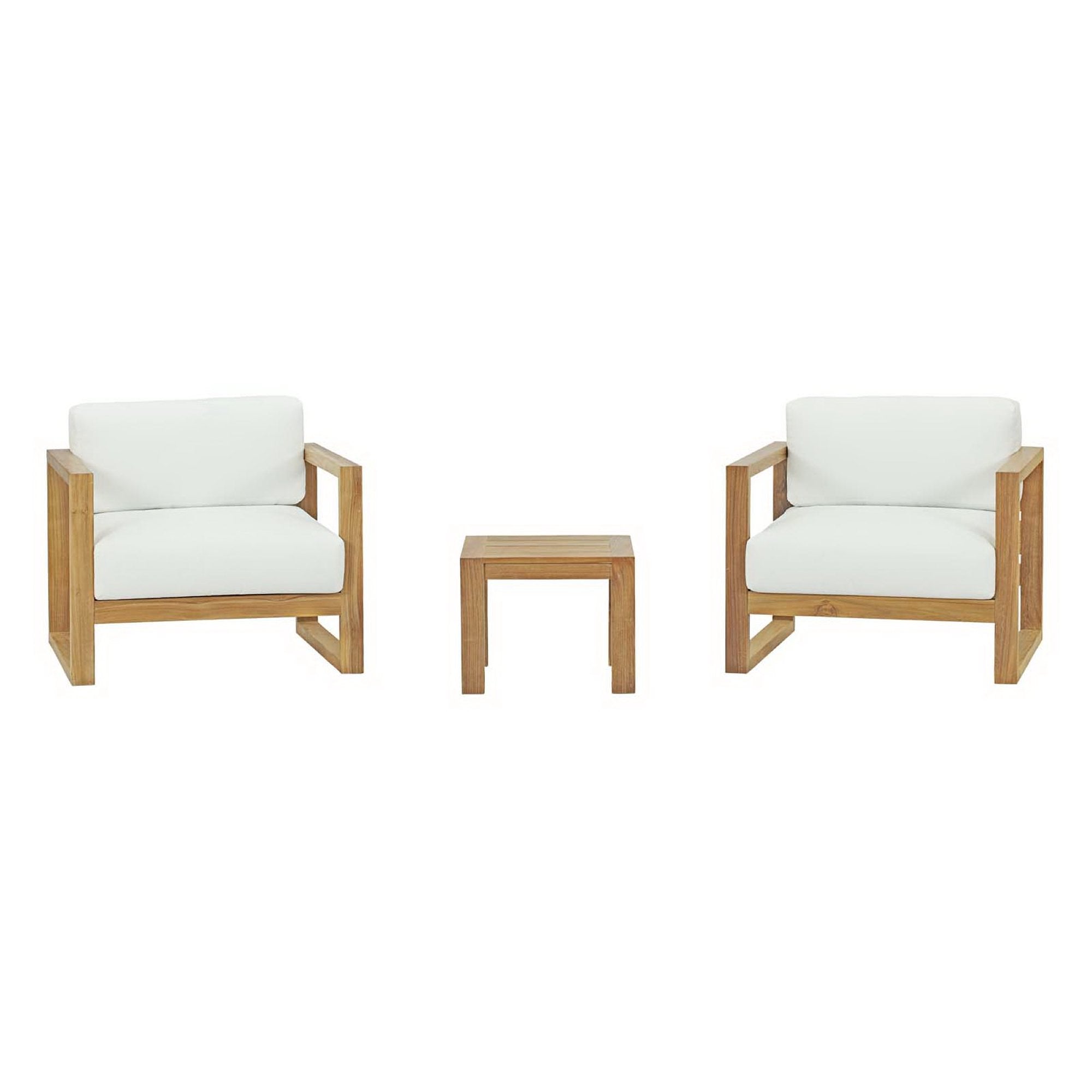 Upland 3 Piece Outdoor Patio Teak Set - Natural White (2 Armchairs, Side Table)
