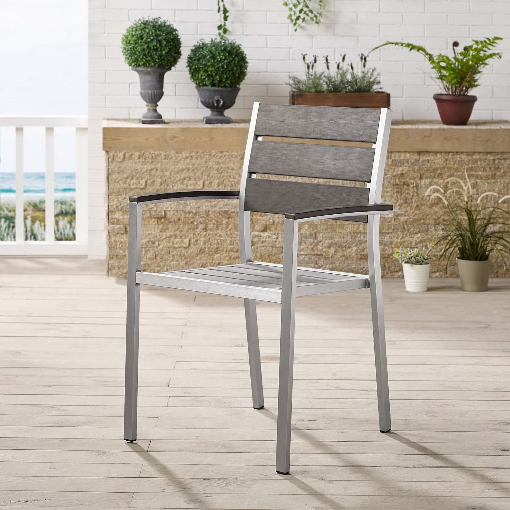 Shore Outdoor Patio Aluminum Dining Armchair - Silver Gray