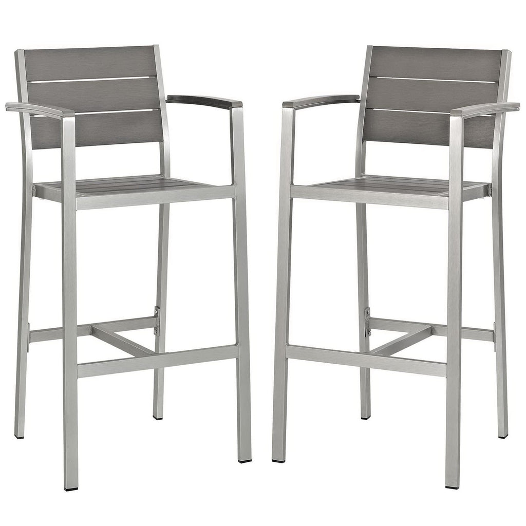 Shore Outdoor Patio Aluminum Bar Stool Set of 2 - Silver Gray