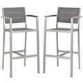 Shore Outdoor Patio Aluminum Bar Stool Set of 2 - Silver Gray