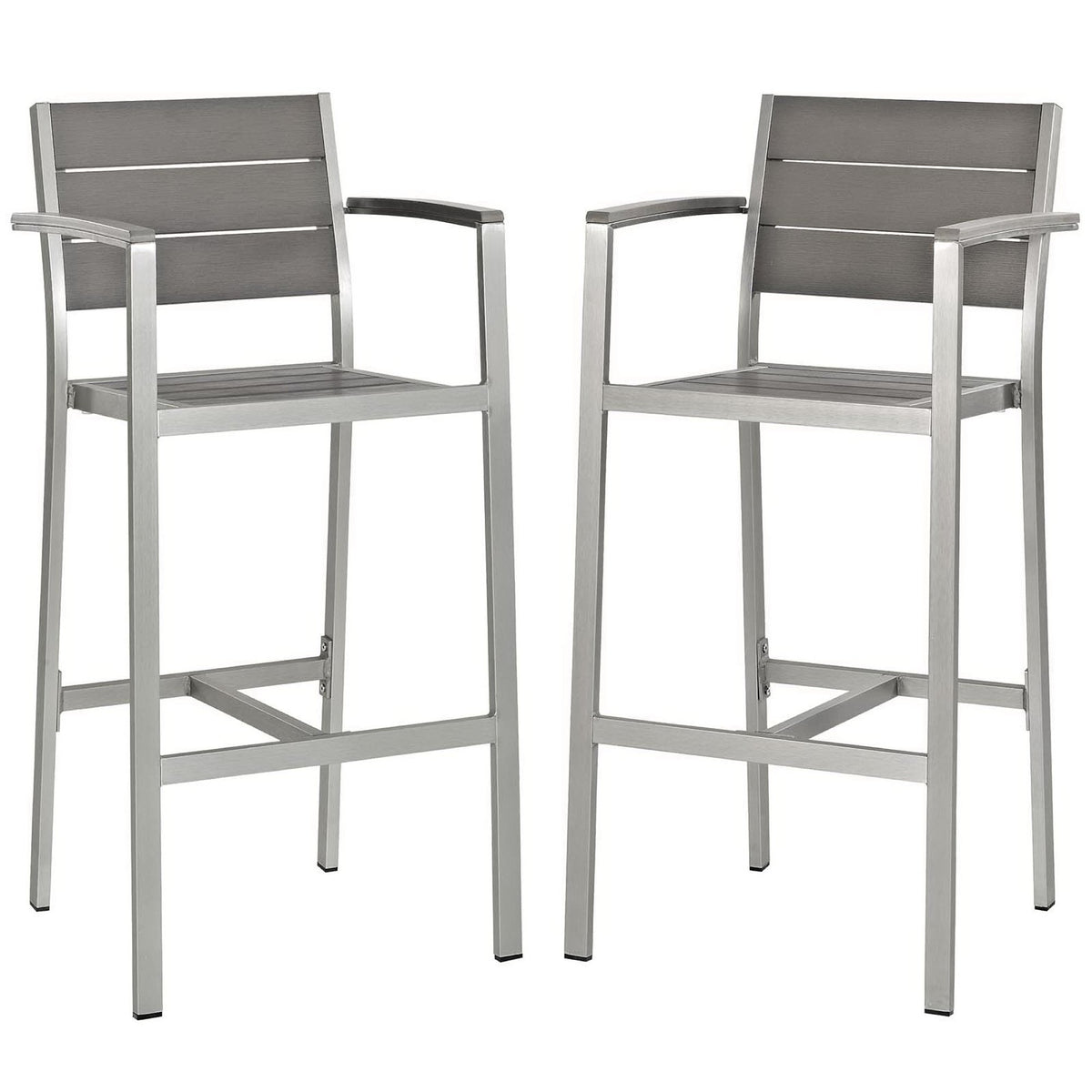 Shore Outdoor Patio Aluminum Bar Stool Set of 2 - Silver Gray
