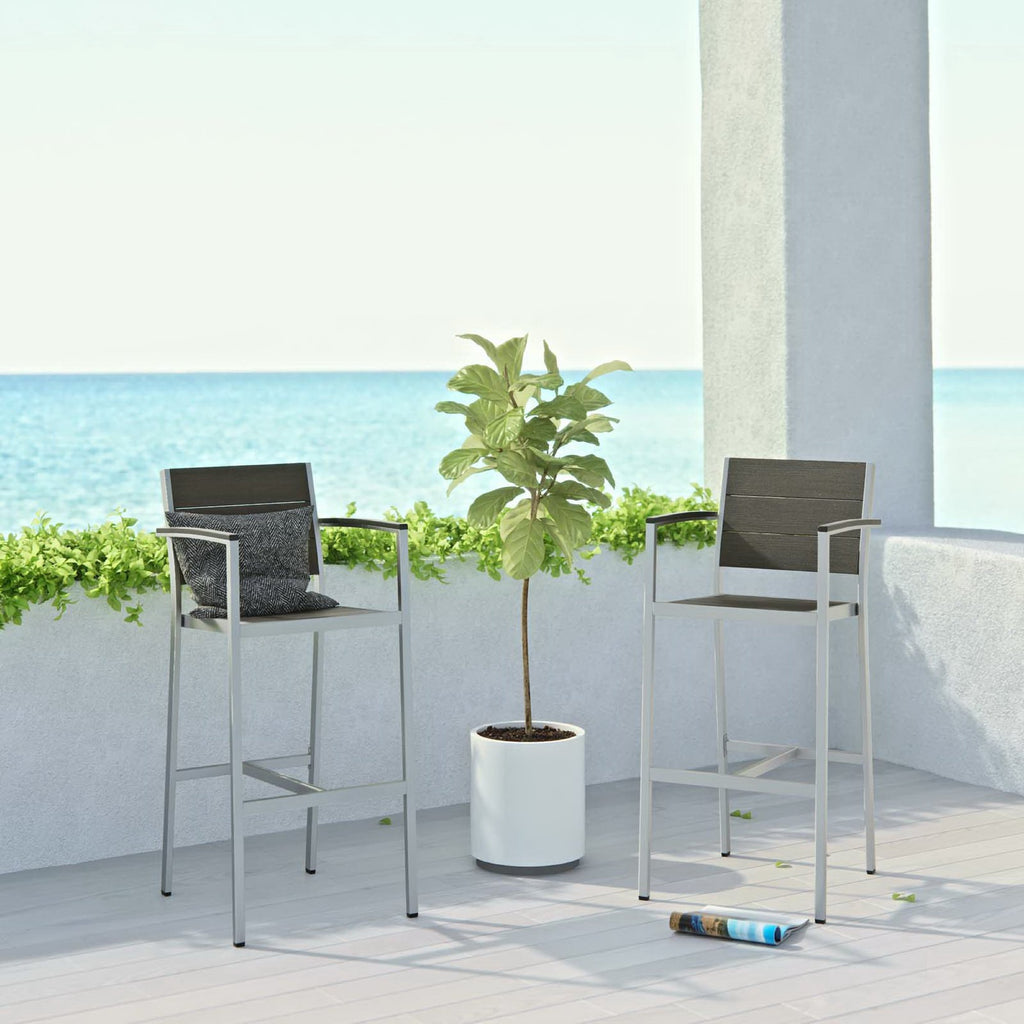 Shore Outdoor Patio Aluminum Bar Stool Set of 2 - Silver Gray