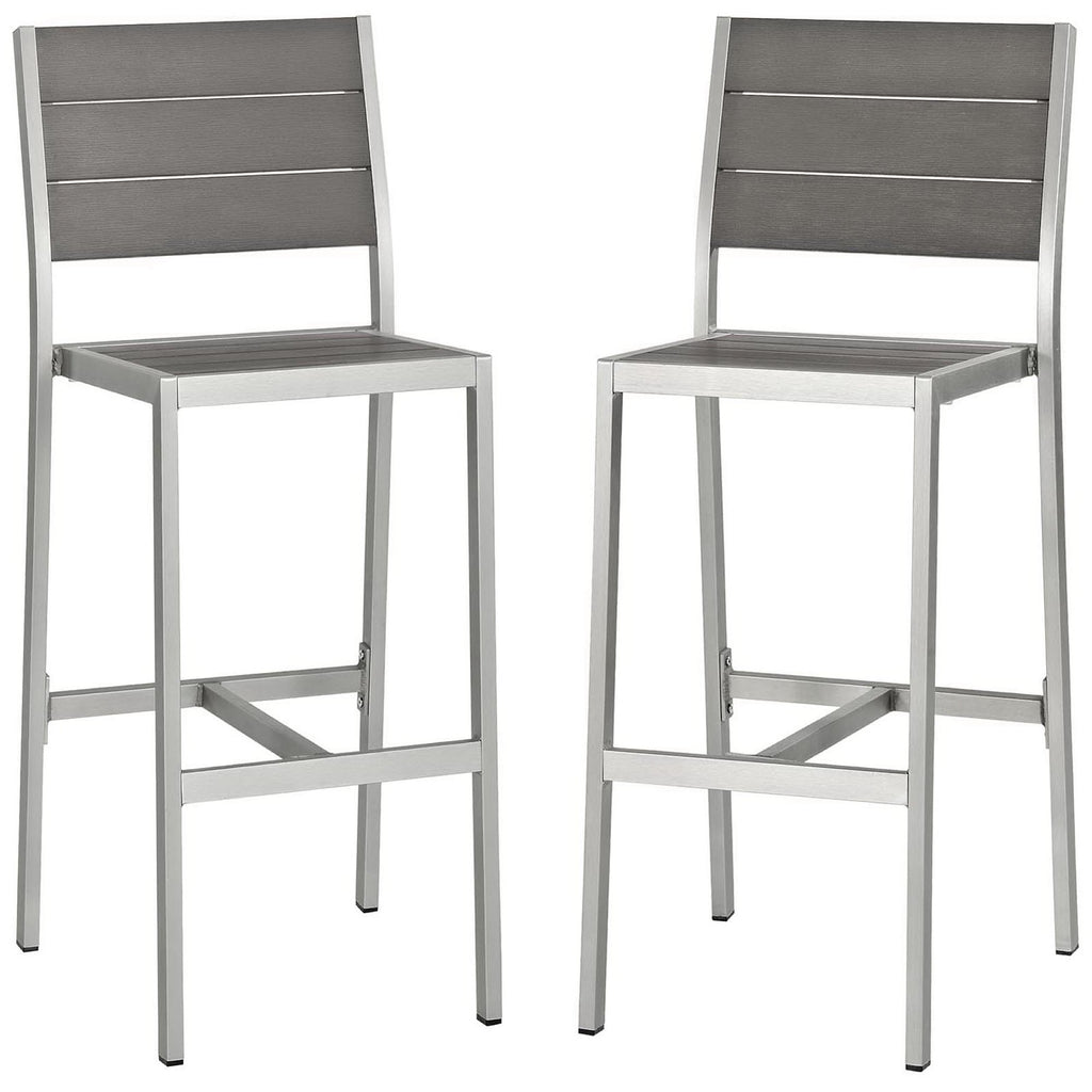 Shore Outdoor Patio Aluminum Armless Bar Stool Set of 2 - Silver Gray