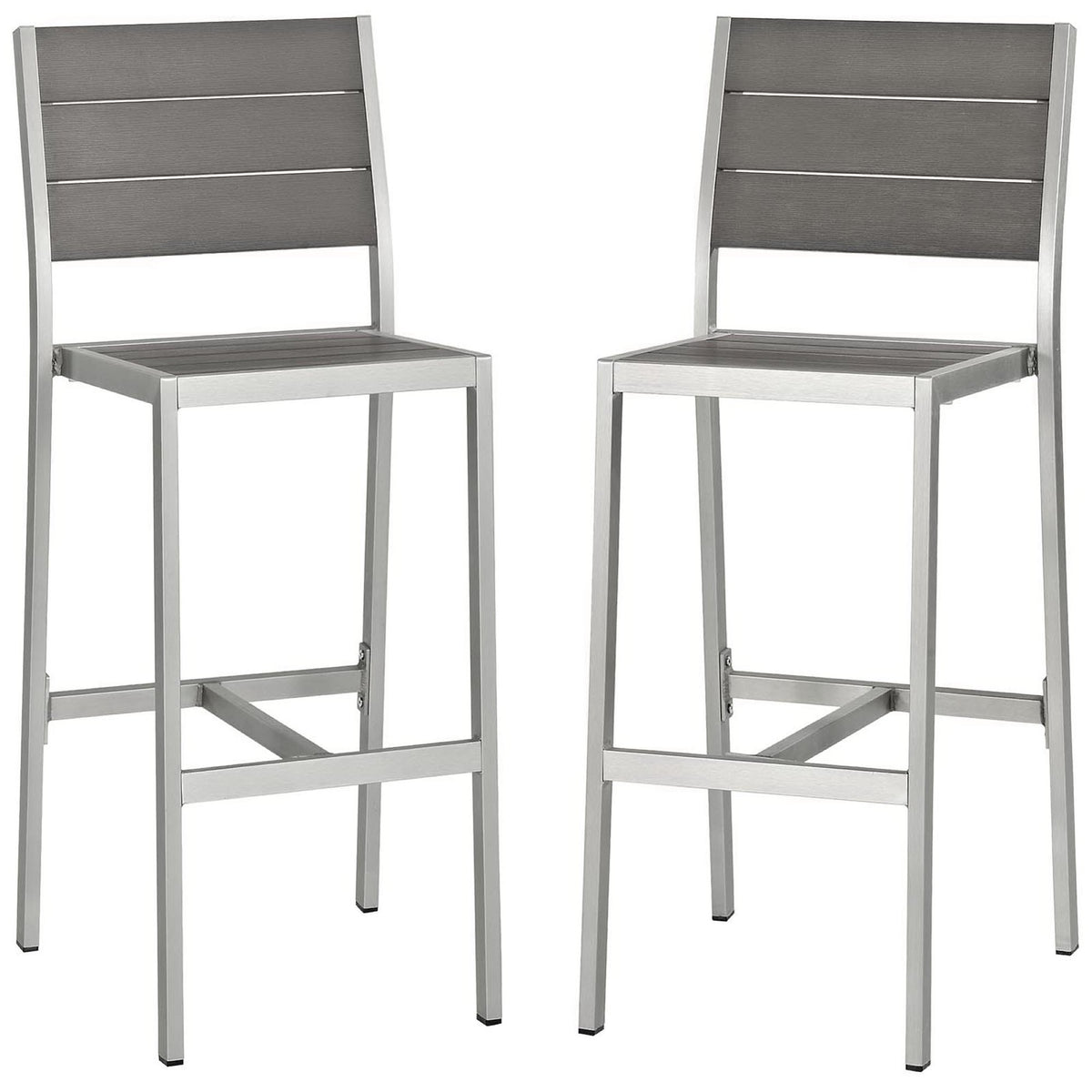 Shore Outdoor Patio Aluminum Armless Bar Stool Set of 2 - Silver Gray