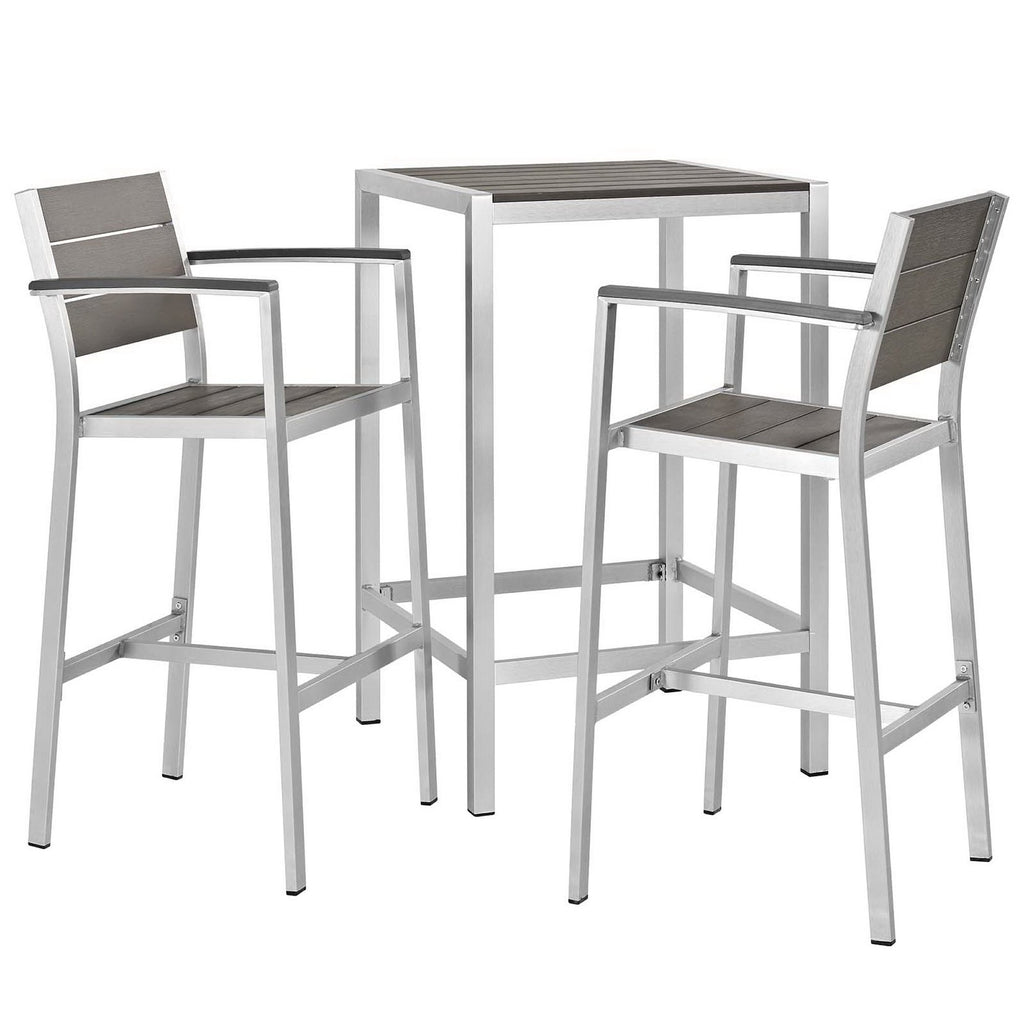 Shore 3 Piece Outdoor Patio Aluminum Pub Set - Silver Gray (EEI-3157-SLV-GRY-SET)