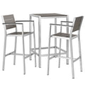 Shore 3 Piece Outdoor Patio Aluminum Pub Set - Silver Gray (EEI-3157-SLV-GRY-SET)