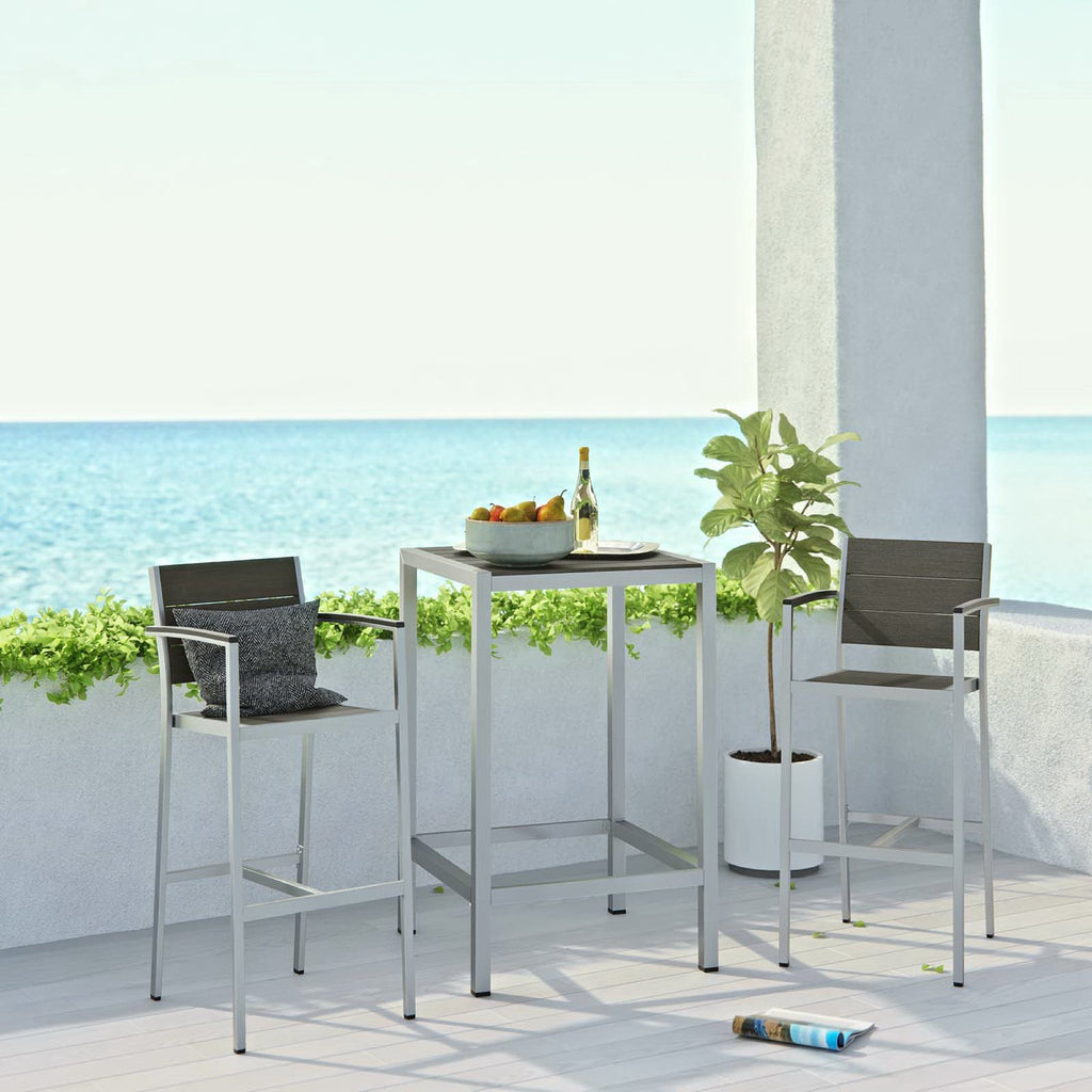 Shore 3 Piece Outdoor Patio Aluminum Pub Set - Silver Gray (EEI-3157-SLV-GRY-SET)