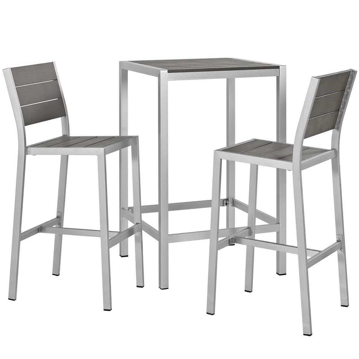Shore 3 Piece Outdoor Patio Aluminum Pub Set - Silver Gray (EEI-3158-SLV-GRY-SET)